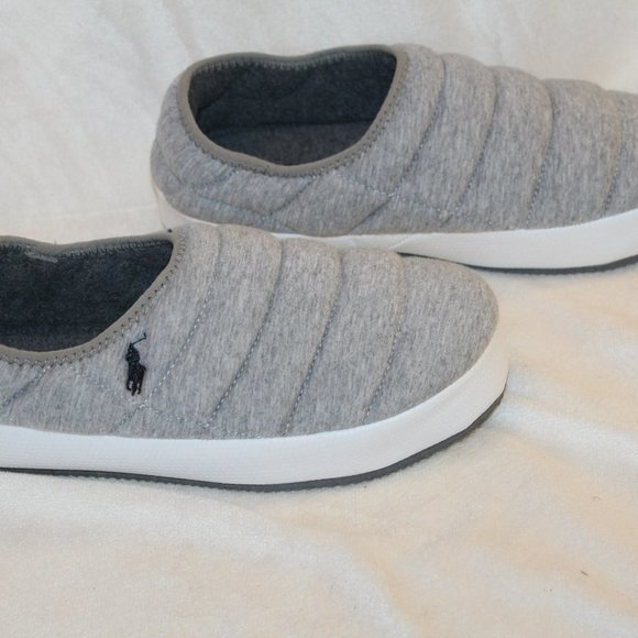 NIB POLO RALPH LAUREN MEN'S PUFFER SLIP ON FUR LINED SLIPPERS‎ GRAY - Picture 3 of 8